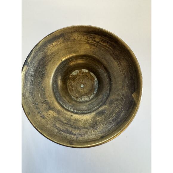 Solid Brass Engraved Pedestal Vase Made in India Stamped on Bottom 6" Tall - Picture 5 of 7